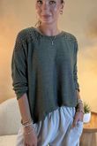 Made in Italy Fifi Lace Shoulder Fine Knit Top Soft Khaki /9 =